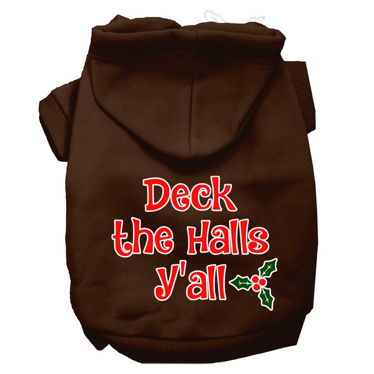 Deck the Halls Y'all Screen Print Dog Hoodie Brown XXXL